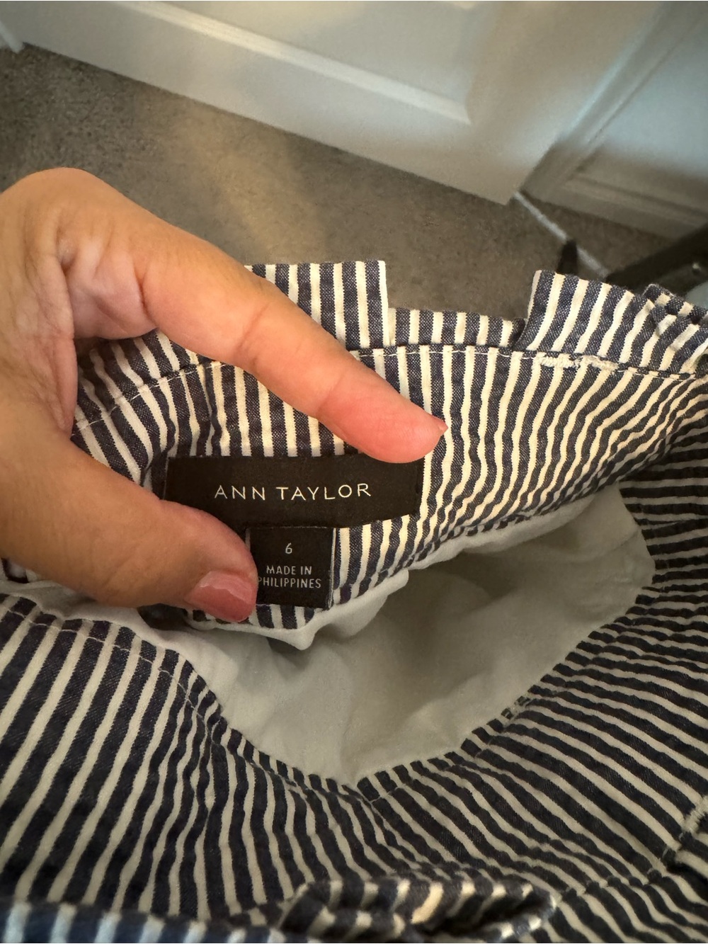 Ann Taylor Blue and White Striped Paperbag Waist Pencil Skirt - Picture 3 of 3